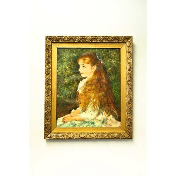 Antique Gold Leaf Ornate Shell Pattern Wooden Frame Picture Of Miss Irene Cahen - Picture 1 of 10